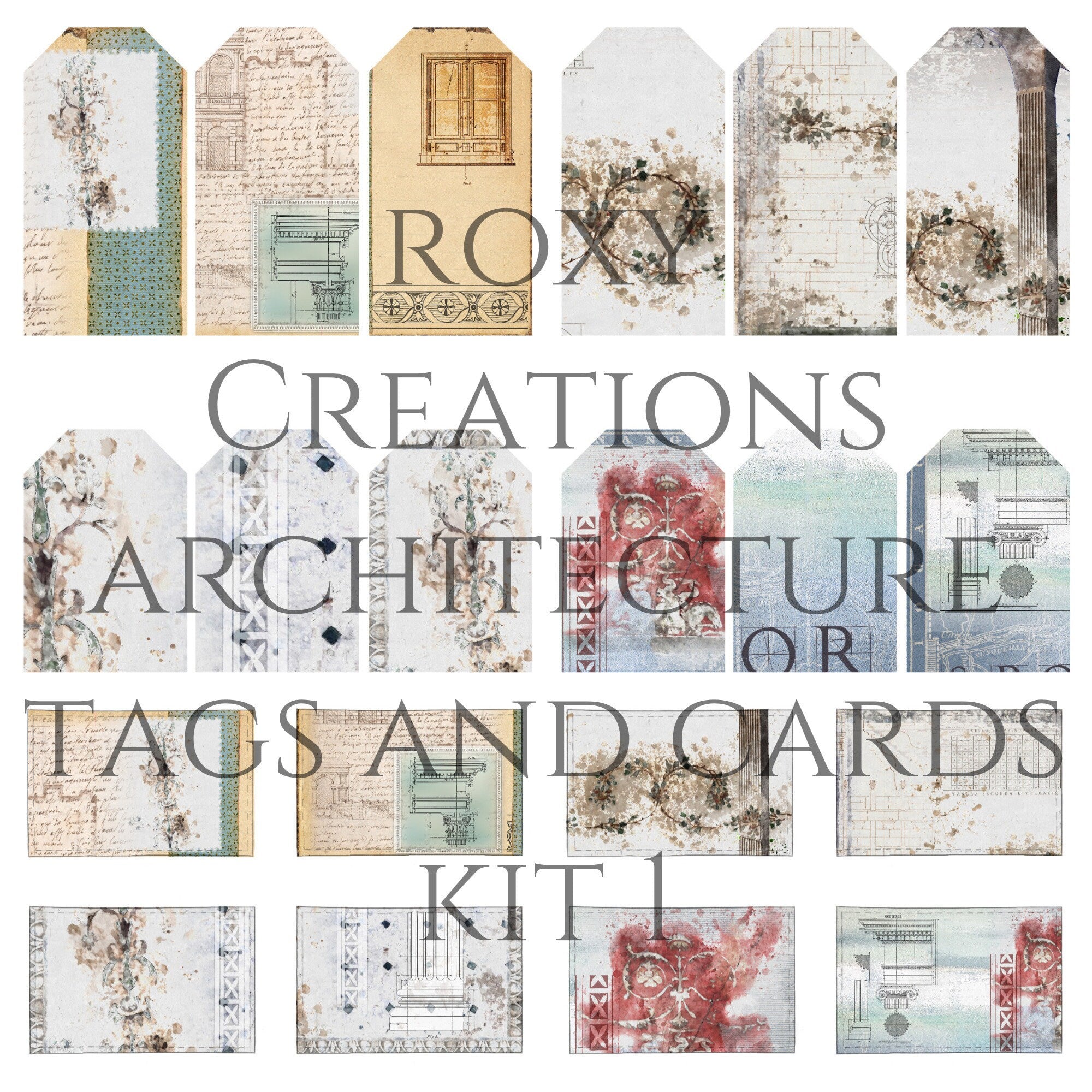 Printable architecture tags and journal cards kit 1